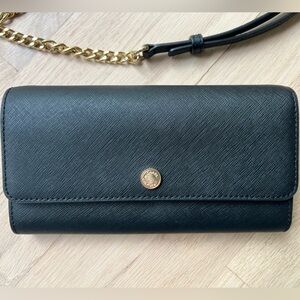 Michael Kors Serafino Leather Wallet with with Removable Gold Chain Strap